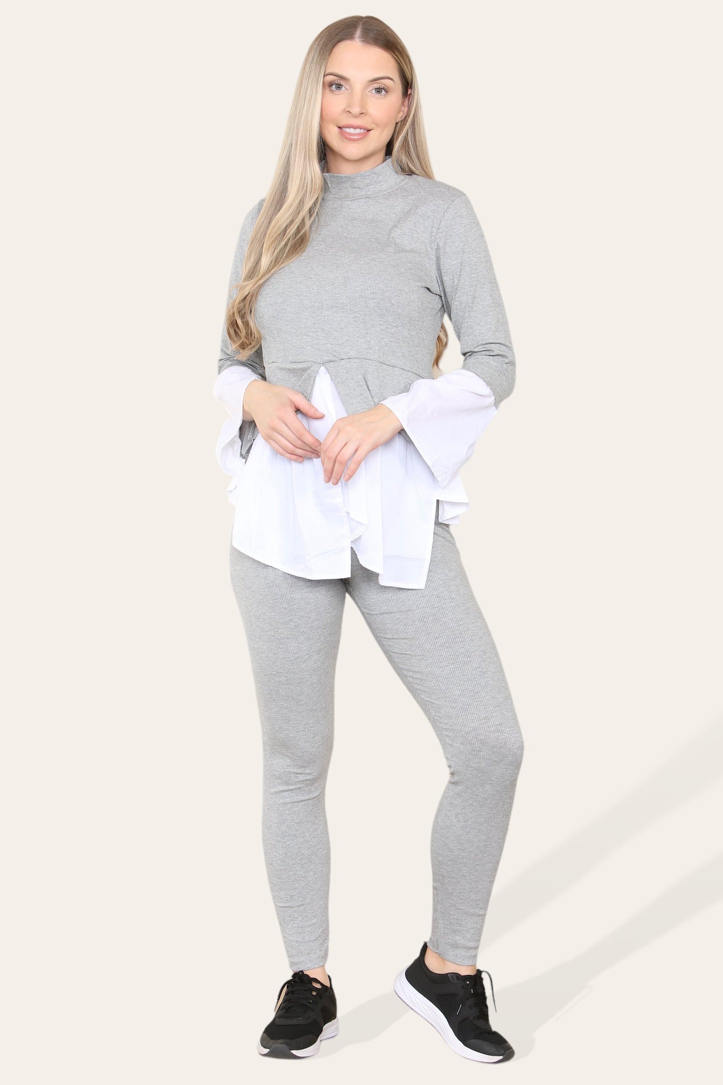 Ribbed Lounge Wear Flared Shirt and Leggings Co-Ord Set - Multi Trends