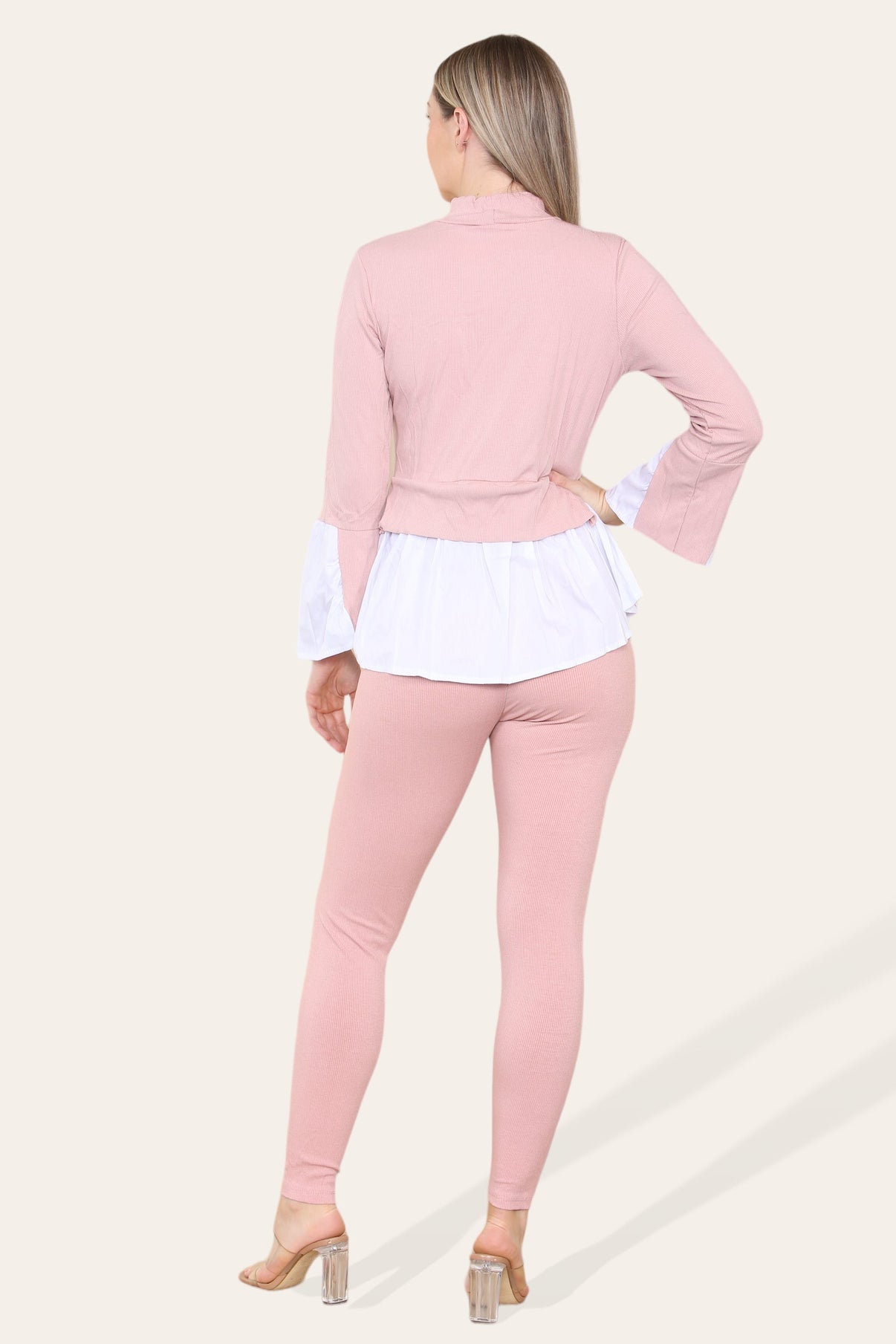 Black Ribbed Flared Shirt and Leggings Co-ord - Aafiya main image 1