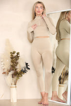 Ribbed Tracksuit Two Piece Set With Half Zip Detail Gym Loungewear