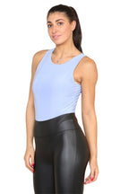 Slinky Racer Round Neck Double Layered Top Bodysuit - Multi Trends