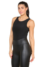 Slinky Racer Round Neck Double Layered Top Bodysuit - Multi Trends